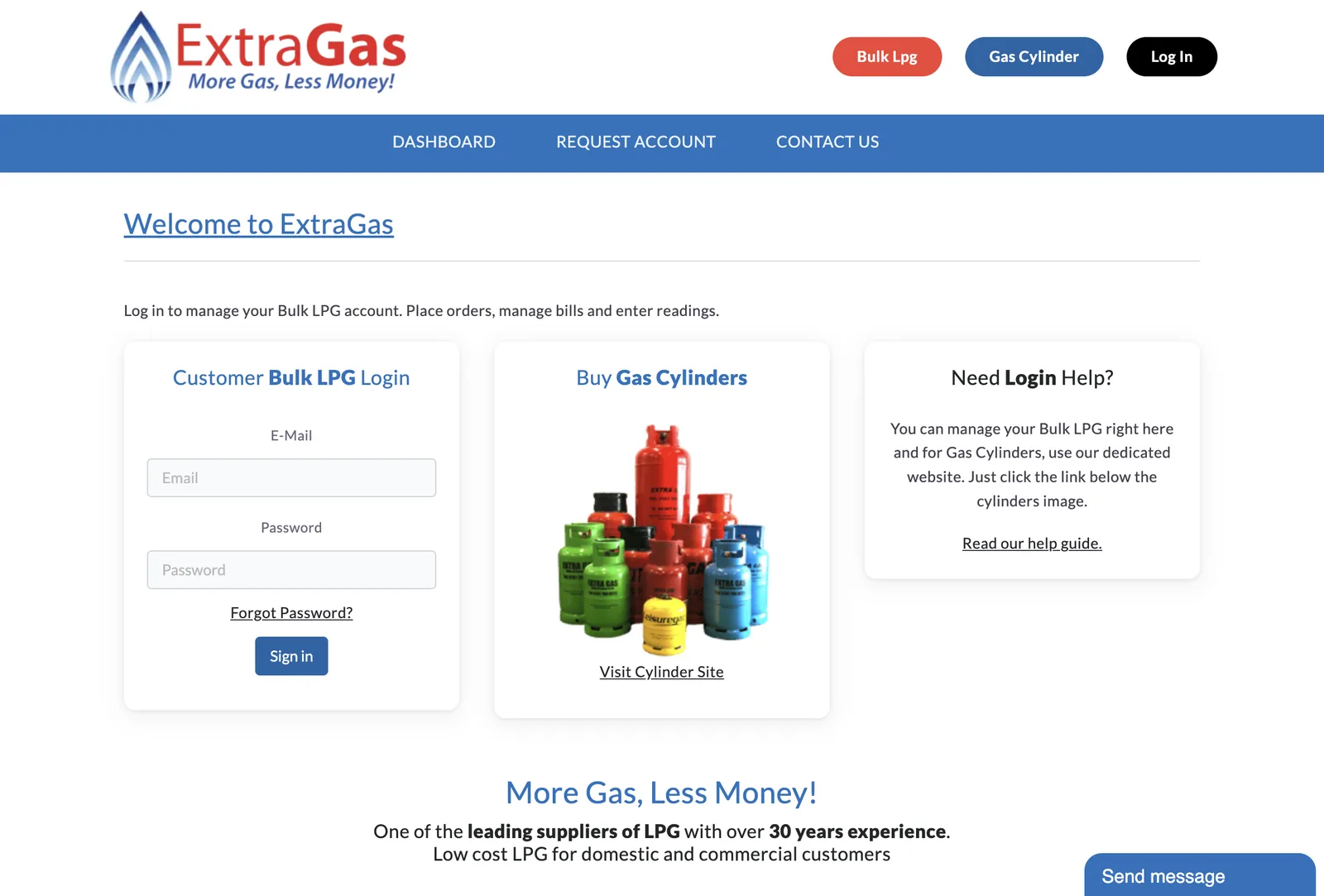 Laravel billing customer login screen for an LPG customer portal