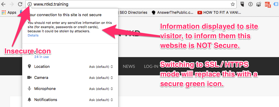 Google Chrome Insecure Warning